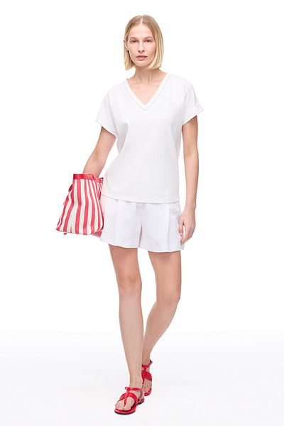 Perspective Makis White Color Comfortable Fit V-Neck Low Sleeve T-Shirt