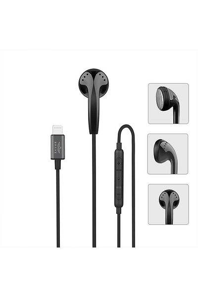 Brave Mono Earphone Lightning Connector for iPhone, MFi Certified In-Ear Headset with Mic - Black