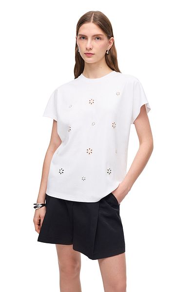 Perspective Makis White Color Comfortable Fit Crew Neck Low Sleeve T-Shirt