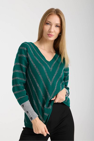 Moda Days Women's Dark Green Glitter V-Neck Sweater