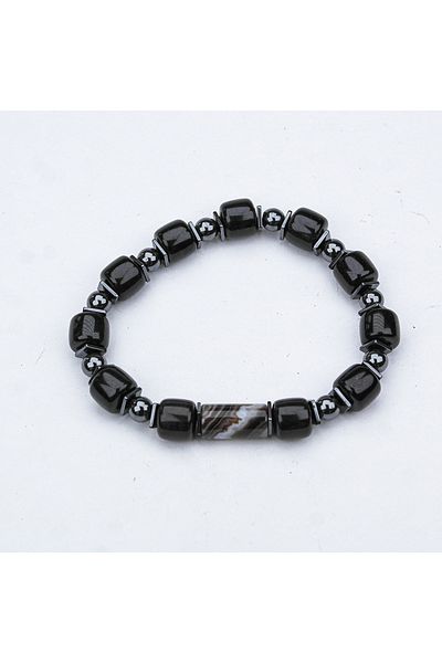 Skygo Oltu and Agate Stone Fishbone Rubberized Bracelet