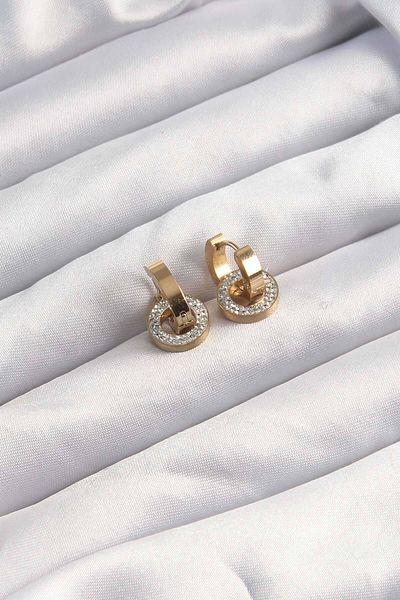 Skygo 316L Steel Gold Color Zircon Stone Hoop Model Earrings - Tj-Bkp9499