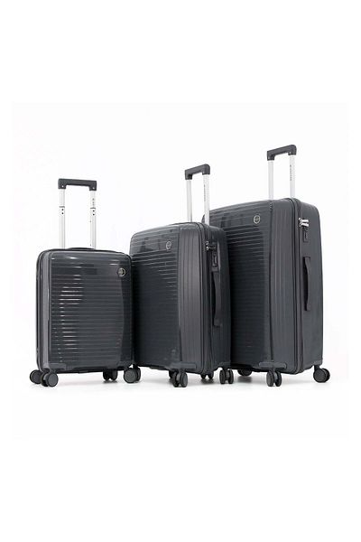 Giordano Unbreakable Hardshell PP Luggage Set with 8 Wheels Thick Shell Multi Layer PP 3 Pieces Set,