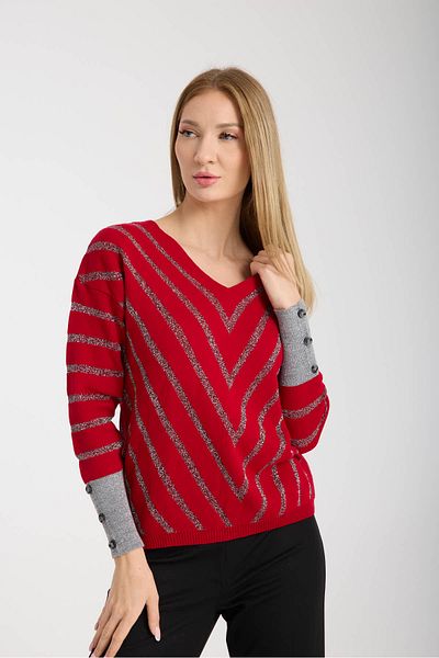 Moda Days Women's Burgundy Glitter V-Neck Sweater