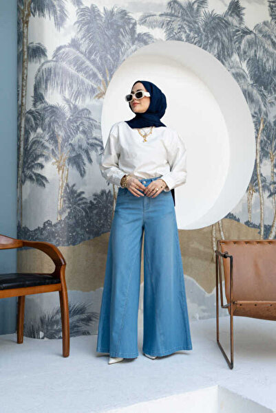 Neways 1162-Denim Pantolon Etek Açık Mavi