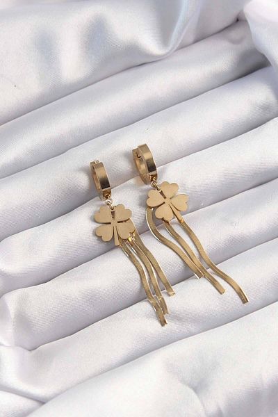 Skygo 316L Steel Gold Color Italian Chain Clover Model Hoop Earrings - Tj-Bkp9494