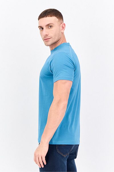 WRANGLER Men Crew Neck Short Sleeves Plain T-Shirt, Teal Blue