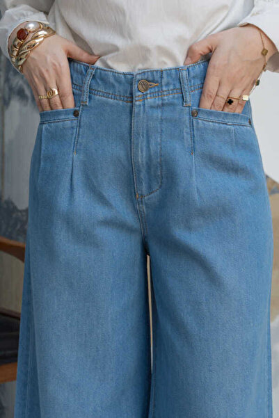 Neways 1165-Denim Bol Paça Pantolon Mavi