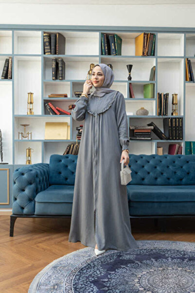 Neways 6619- Fırfırlı Ferace Gri