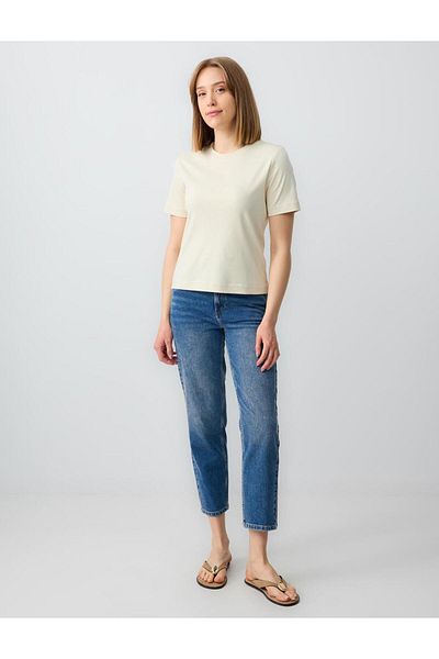 Jimmy Key Beige Crew Neck Short Sleeve Cotton Knitted T-Shirt