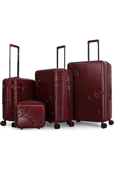 Titan مجموعة حقائب عربة صلبة من 3 قطع + مجموعة مكياج (L28/M24/S20/BC12) لون عنابي