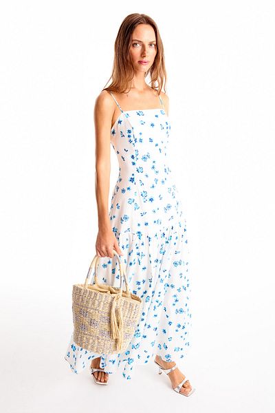 Perspective Ecru Brazs Regular Fit Floral Midi Dress