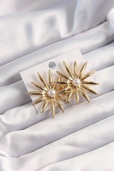 Skygo Brass Gold Color Pearl Rhinestone Flower Earrings - Tj-Bkp9503