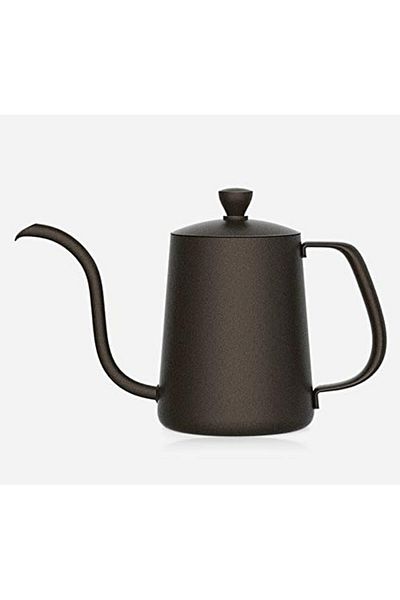 TAMUME 350ML Black Teflon Coating 5mm Gooseneck Spout Drip Pot with Lid for Coffee Service