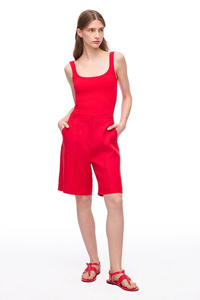 Perspective Red Holas Regular Fit High Waist Above Knee Shorts