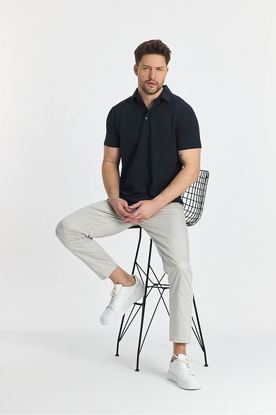 Frappoli Ανδρικό μπλουζάκι με λαιμόκοψη Jaguar - Navy, Slim Fit, με Lycra και σκισίματα