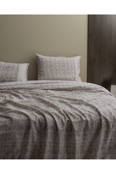 Madame Coco Petrus Single 100% Cotton Madame Coco Crep Printed Duvet Cover Set - Beige