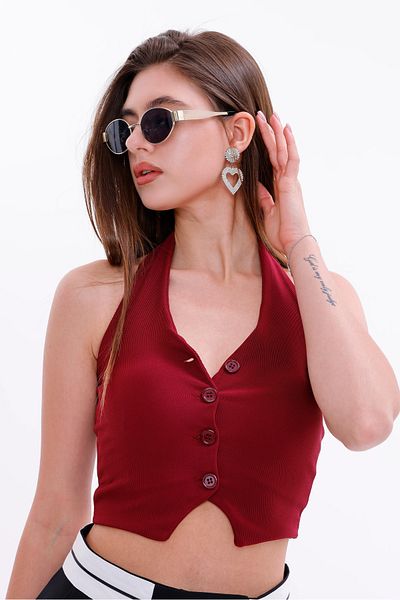 Sarte Royal Burgundy Halter Neck Crop Vest