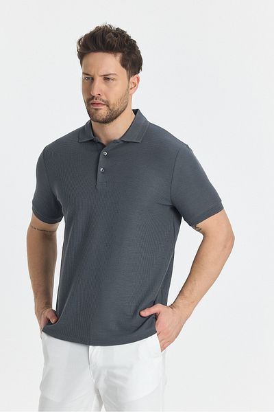 Frappoli Ανδρικό μπλουζάκι με γιακά πόλο Walfer - Anthracite, Lycra Cotton, Λεπτομέρεια πέτο, Slim Fit, Χωρίς κάμψη