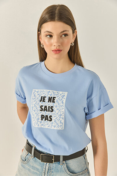 Bianco Lucci Γυναικείο μπλουζάκι με λαιμόκοψη με κοντό μανίκι βαμβακερό φαρδύ μπλουζάκι 5447 60283289