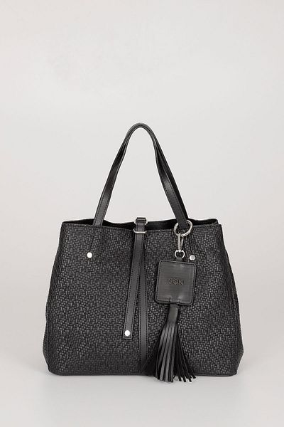 GÖNDERİ(R) Black Wicker Large Size Women's Hand and Shoulder Bag B5125