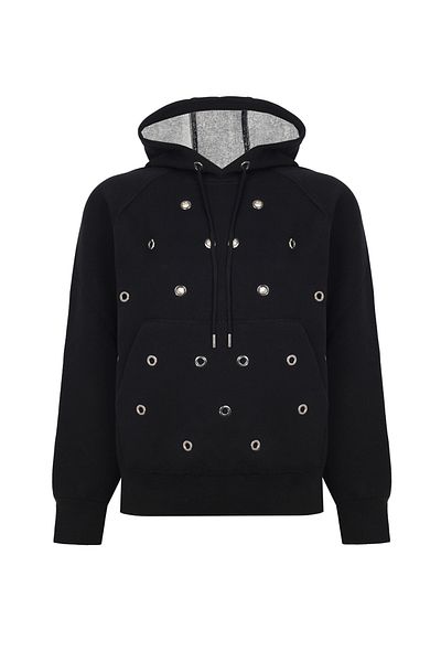 Perspective Tricotaj Regular Fit Standard Size Pulover negru cu glugă cu mâneci raglan