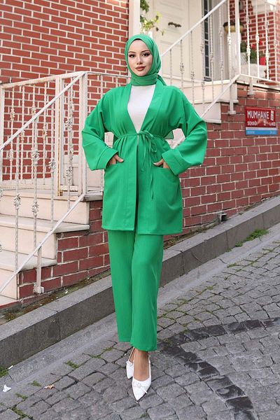 MİSSKAYLE Pocket Detailed Kimono Set Emerald