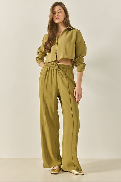 Bianco Lucci Women's V-Neck Shirt with Loose Pants Loose Modal Bottom-Top Suit 60409 60283255