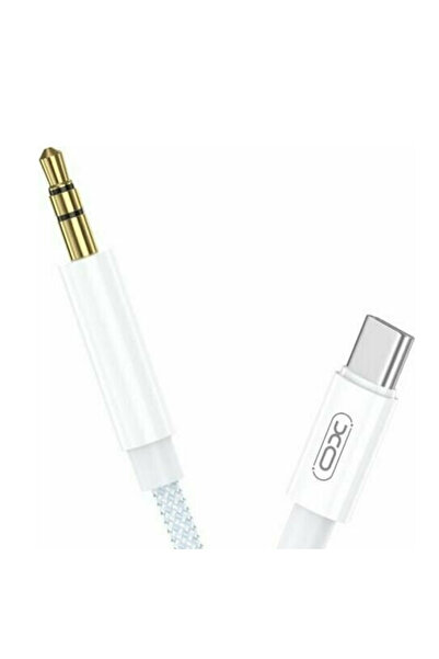 REDz Accessories Cablu audio auxiliar, tip C la mufă de 3,5 mm, model XO NB-R211B, material textil împletit, alb