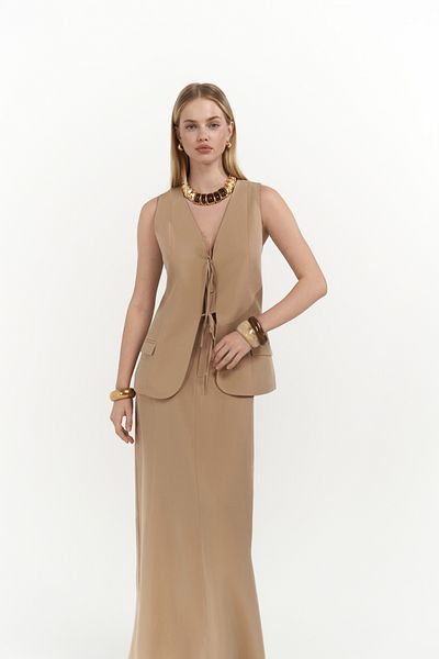 MAİ COLLECTİON Korben Vest Skirt Mink Set