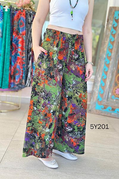İnce Topuk Patterned Viscose Wide Leg Trousers 5Y201
