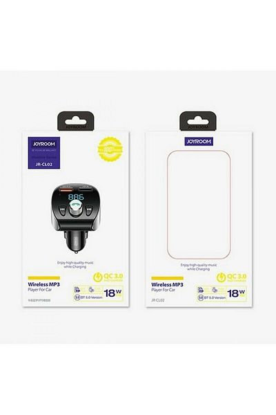 REDz Accessories Încărcător auto cu modulator FM, Joyroom JR-CL02, BT 5.0, USB dual 18W, butoane de control, negru