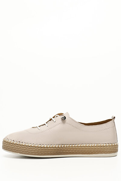 GÖNDERİ(R) Women / Girls Cream Gön Genuine Leather Round Toe Flat Sole Rubber Laced Women's Casual Shoes 4290