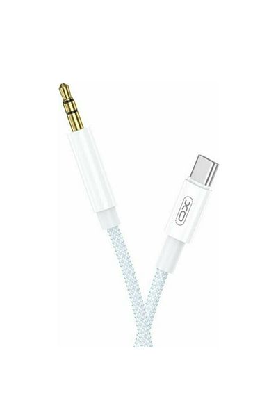 REDz Accessories Cablu audio auxiliar, tip C la mufă de 3,5 mm, model Xo Nb-R211B, textil împletit, alb