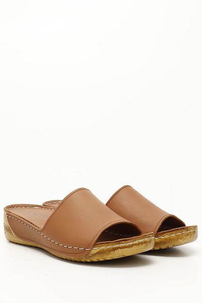 GÖNDERİ(R) Women / Girls Tan Antique Genuine Leather Slippers