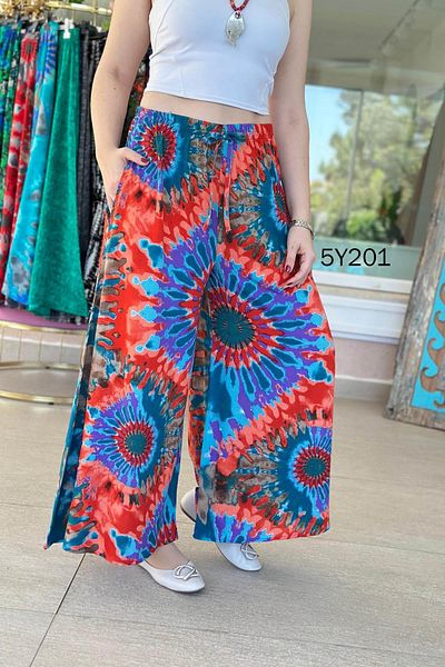 İnce Topuk Patterned Viscose Wide Leg Trousers 5Y201