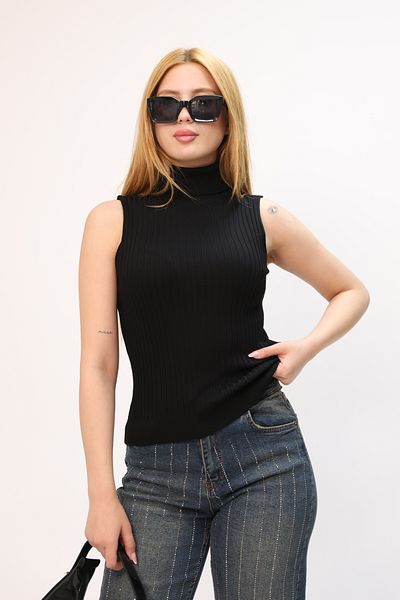 ALCHON Gâtul în picioare cu gât rotic cu mâneci zero cu nervuri în dungi Culoare uni Vară elastică de bază Tricoturi elegante Badi