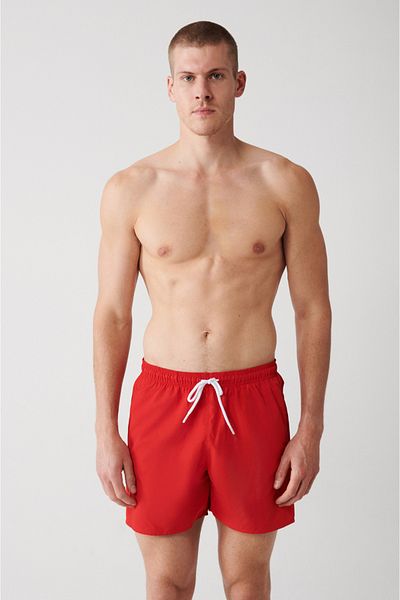 Avva Men's Red Quick Drying Printed Standard Size Swimsuit Swim Shorts E003802