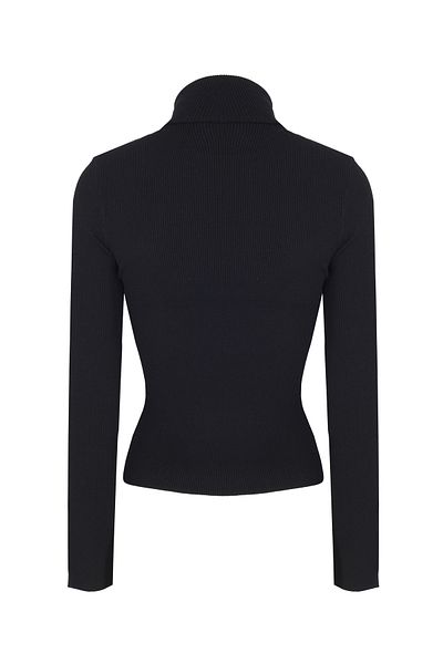 Perspective Tricotaj Slim Fit Mărime Standard Mâneci false Pulover negru cu gât roscat