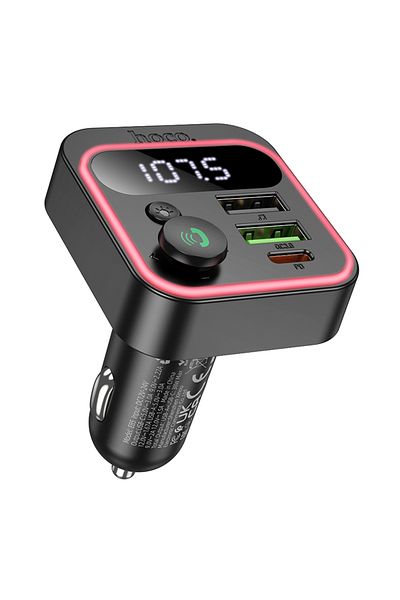 REDz Accessories Fm Modulator Adapter, Hoco E85, Ambient Lights, 2x Usb And 1x Type-c, Power 38w, Black