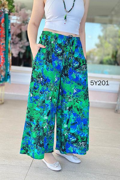 İnce Topuk Patterned Viscose Wide Leg Trousers 5Y201