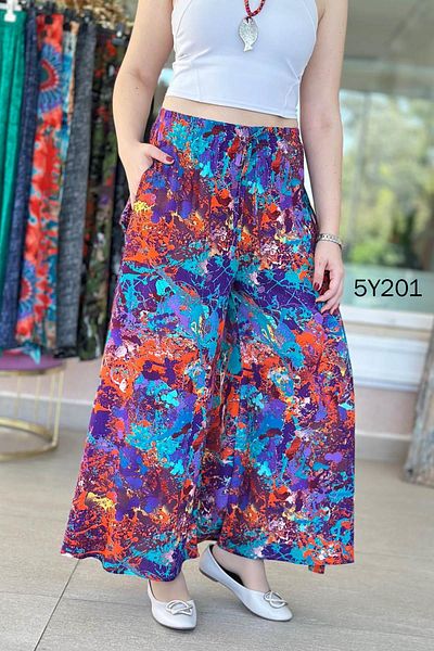 İnce Topuk Patterned Viscose Wide Leg Trousers 5Y201
