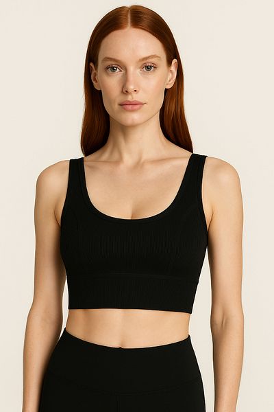 HNX Thick Strap Recovery Ripped Sports Bustier |   Black