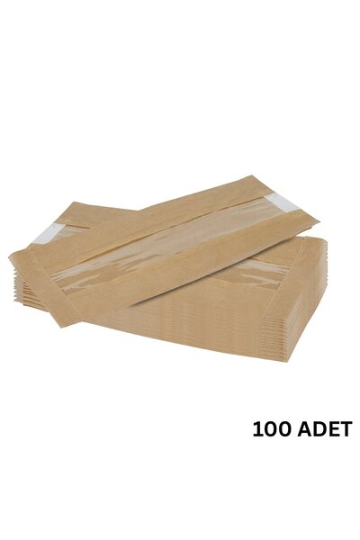 roco paper Kraft Şamua Pencereli Kese Kağıdı, Körüklü Ambalaj Poşeti, Butik Hediye Paketi, 100 Adet, 12x25 Cm