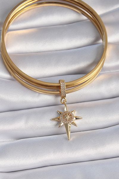 Skygo Brass Gold Color Zircon Cubic Zirconia Polar Star Model Ajda Charm - Tj-Bc1004