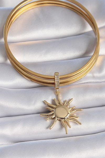 Skygo Brass Gold Color Zircon Stone Detailed Sun Model Ajda Charm - Tj-Bc1008