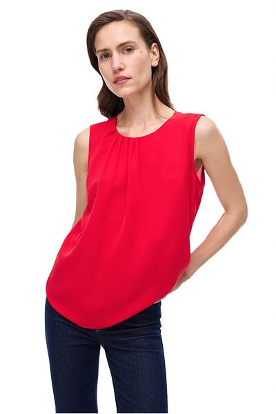 Perspective Farewell Regular Fit Standard Size Zero Sleeve Crew Neck Red Blouse