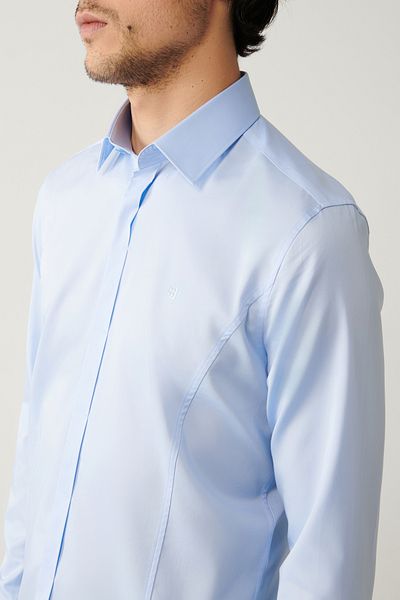 Avva Cămașă albastră pentru bărbați, 100% bumbac, cu guler clasic din satin B 002002