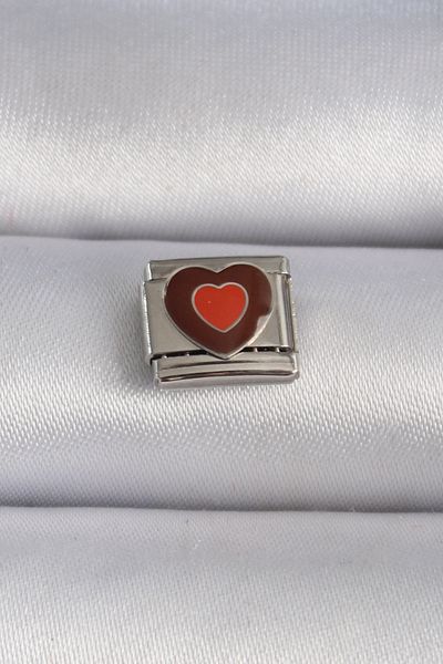 Skygo 316L Steel Silver Color Brown Heart Engraved Nomination Charm - Tj-Bc1018