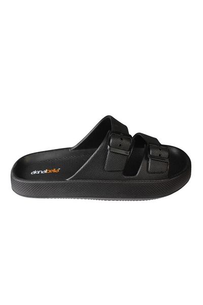 Akınal Bella Akinbella Men's Black Gray Size 46-47 Double Tape Buckle Rubber Sole Sea Pool Garden Slippers
